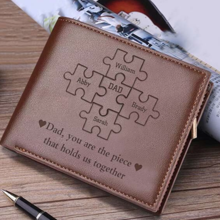 Personalized Dad You Are the Piece That Holds Us Together Puzzle Pieces Leather Trifold Wallet